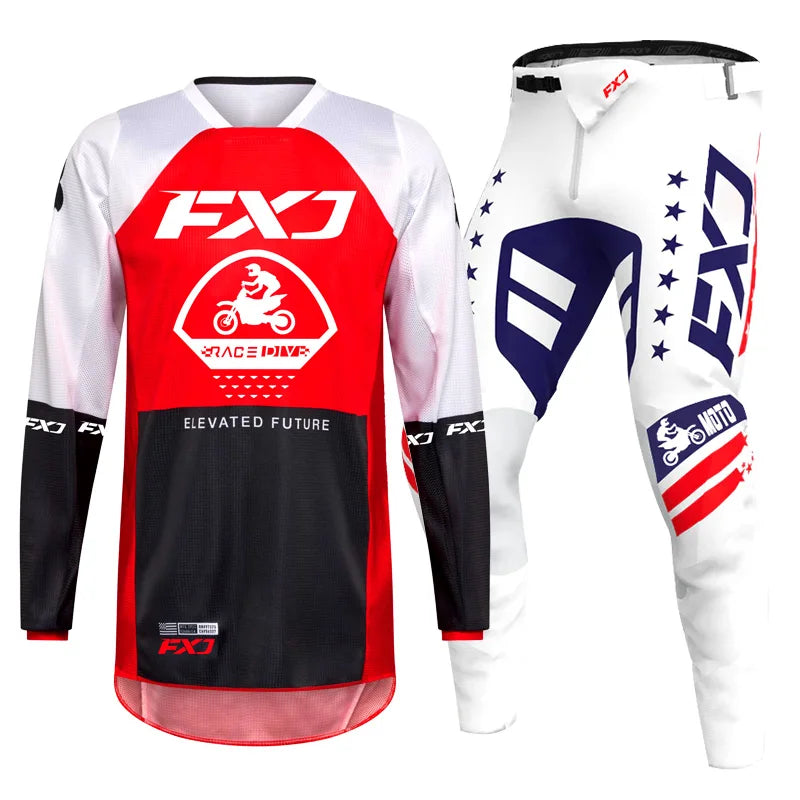 Off road motorcycle jersey and pants adult white pink yellow motocross suit man woman customize name number gear set Enduro