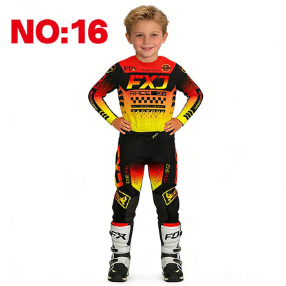 motocross child set Motorcycle jersey and pants kids clothing big girl Youth Red mx gear set Customized Number Name racing suit
