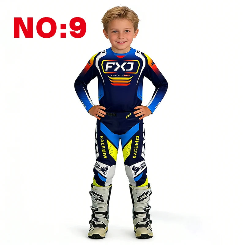 motocross child set Motorcycle jersey and pants kids clothing big girl Youth Red mx gear set Customized Number Name racing suit