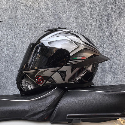 ORZ-B08A Full Face Motorcycle Helmet Glossy Mecha Pattern Racing Helmet Italian Style DOT Certified Safety Helmet with Tinted Vi