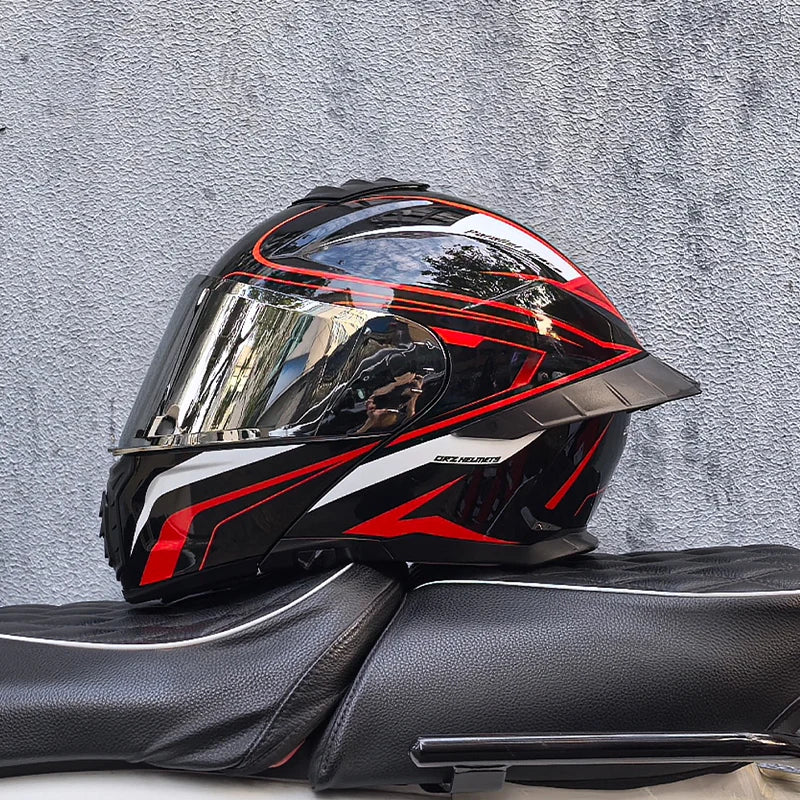 ORZ-B08A Full Face Motorcycle Helmet Glossy Mecha Pattern Racing Helmet Italian Style DOT Certified Safety Helmet with Tinted Vi