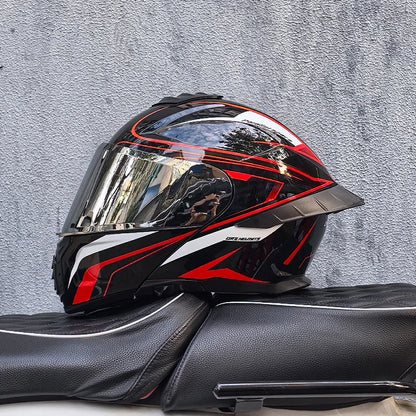 ORZ-B08A Full Face Motorcycle Helmet Glossy Mecha Pattern Racing Helmet Italian Style DOT Certified Safety Helmet with Tinted Vi