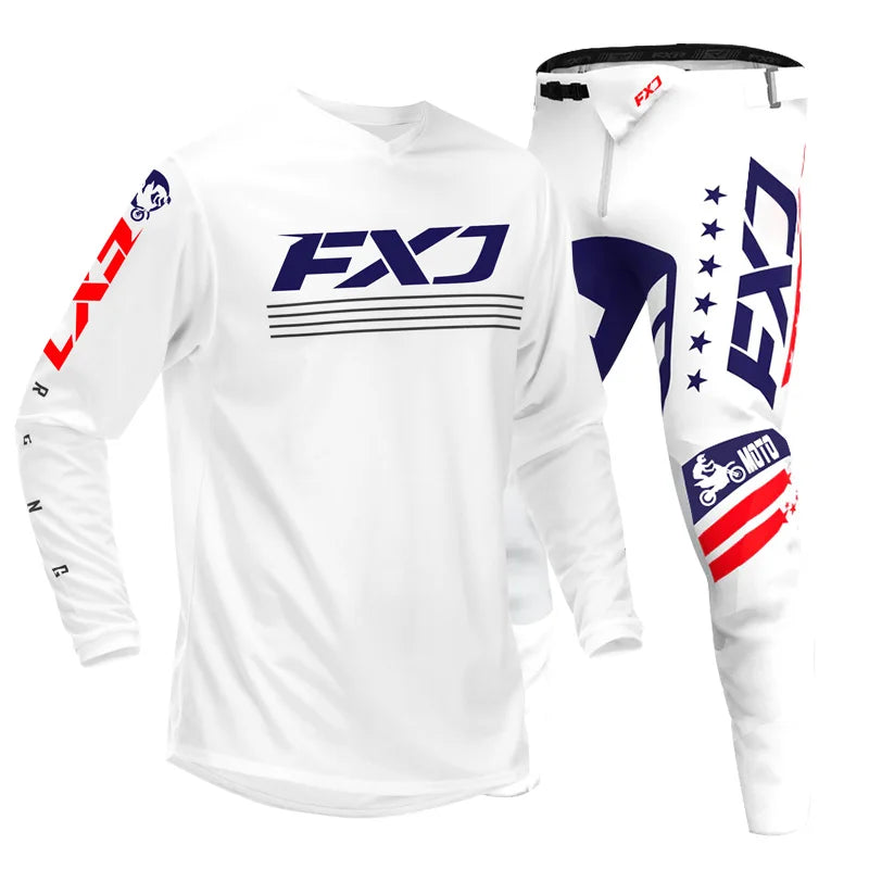 Off road motorcycle jersey and pants adult white pink yellow motocross suit man woman customize name number gear set Enduro