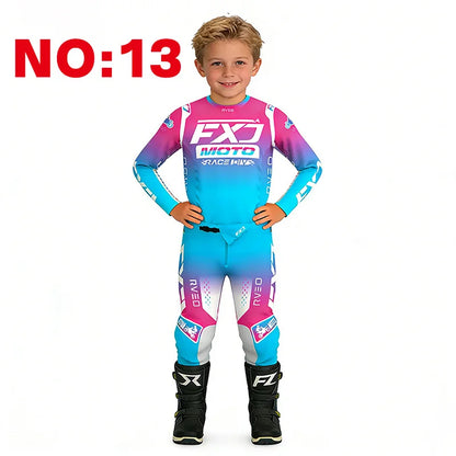 motocross child set Motorcycle jersey and pants kids clothing big girl Youth Red mx gear set Customized Number Name racing suit