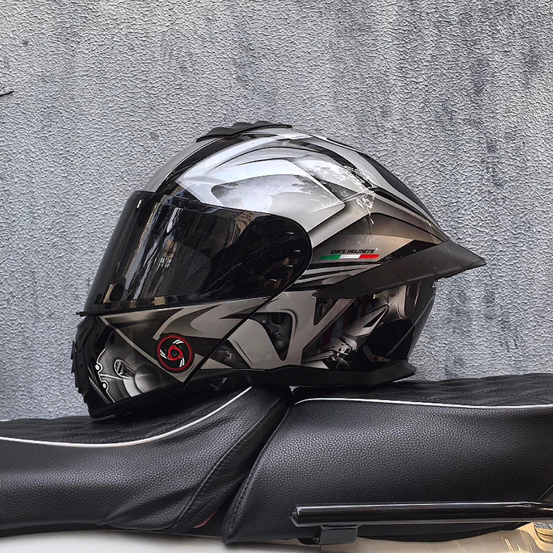 ORZ-B08A Full Face Motorcycle Helmet Glossy Mecha Pattern Racing Helmet Italian Style DOT Certified Safety Helmet with Tinted Vi