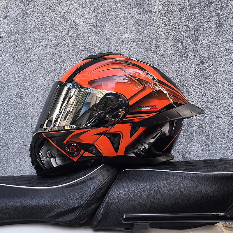 ORZ-B08A Full Face Motorcycle Helmet Glossy Mecha Pattern Racing Helmet Italian Style DOT Certified Safety Helmet with Tinted Vi
