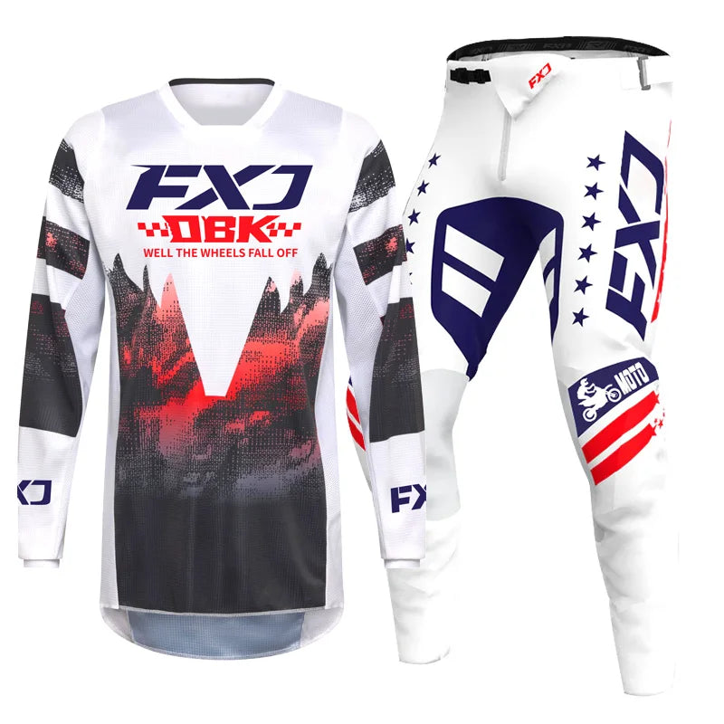 Off road motorcycle jersey and pants adult white pink yellow motocross suit man woman customize name number gear set Enduro