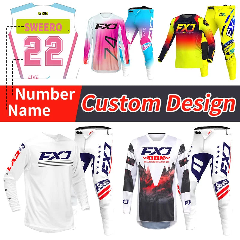 Off road motorcycle jersey and pants adult white pink yellow motocross suit man woman customize name number gear set Enduro