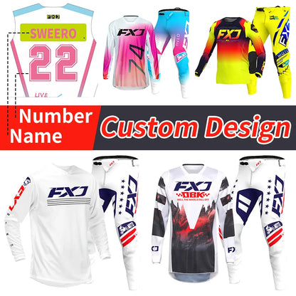 Off road motorcycle jersey and pants adult white pink yellow motocross suit man woman customize name number gear set Enduro