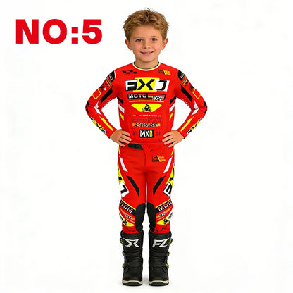 motocross child set Motorcycle jersey and pants kids clothing big girl Youth Red mx gear set Customized Number Name racing suit