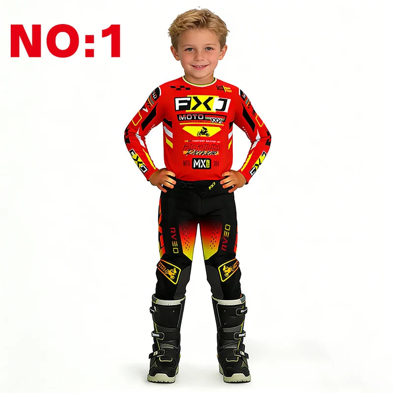 motocross child set Motorcycle jersey and pants kids clothing big girl Youth Red mx gear set Customized Number Name racing suit